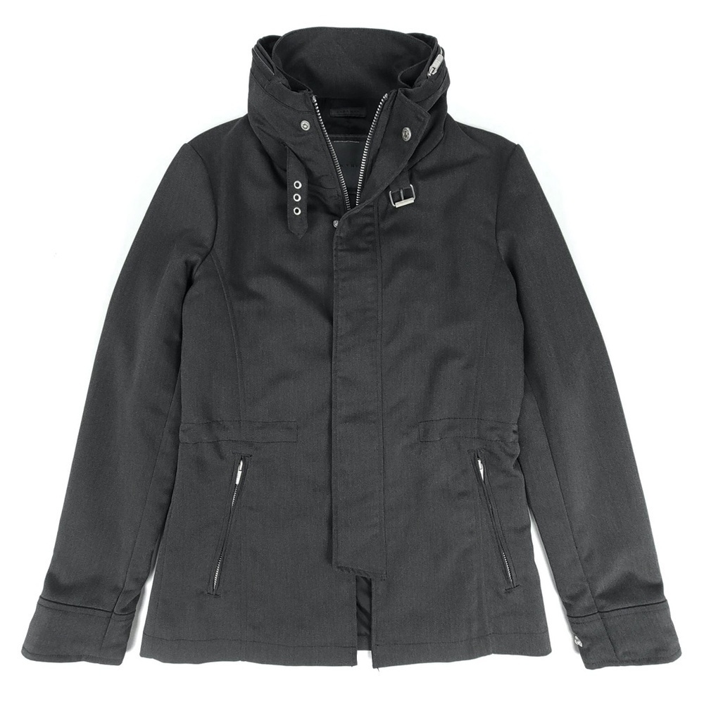 NEW Zara Man Woven Zip Front Moto Biker Jacket Packable Hoodie Small Gray Grunge